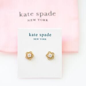 Kate Spade Jeweled Stencil Scallops Studs Crystal Flower Earrings Gold